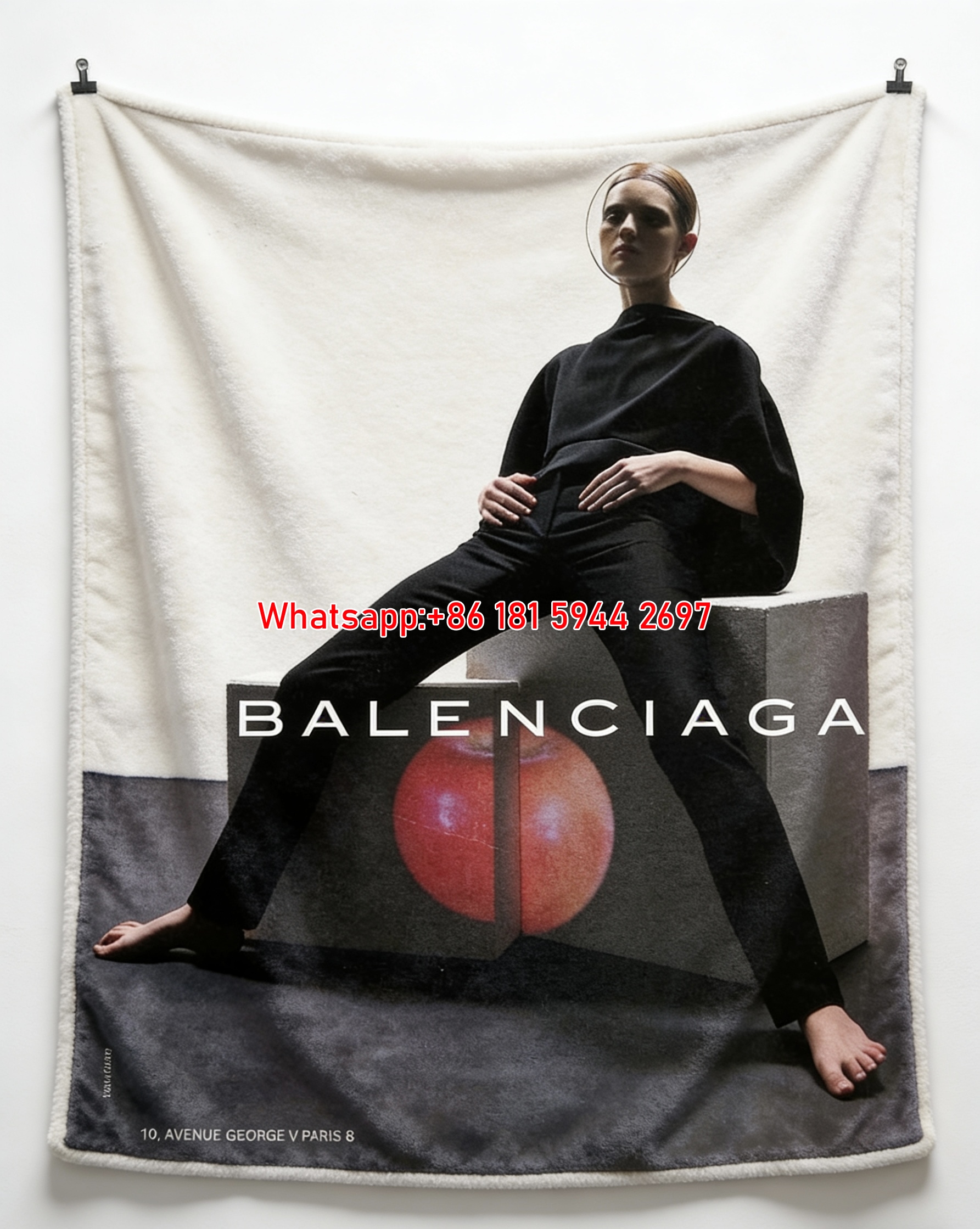 Balenciaga Minimalist Black Outfit Red Apple Editorial Flannel Sofa Throw Blanket BA230